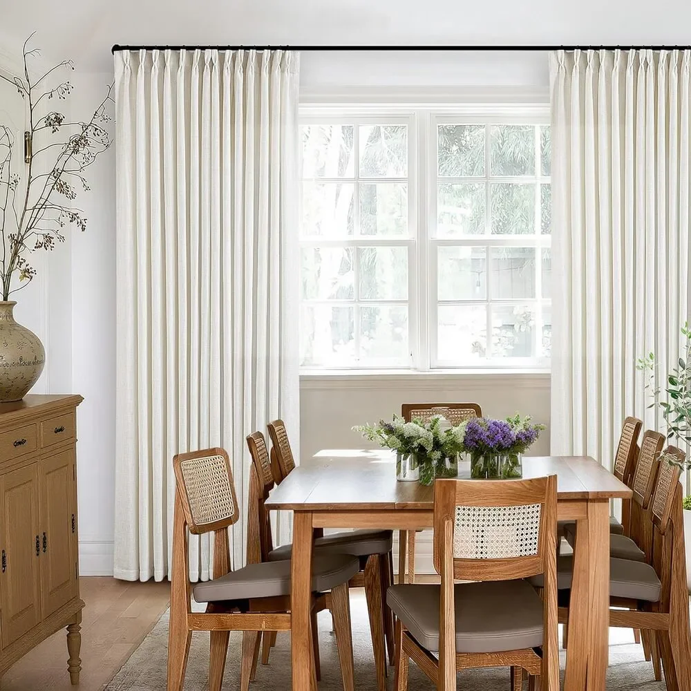 TWODRAPES 92x40 Linen Pinch Pleat Curtains Natural Light Filtering 2 Panels
